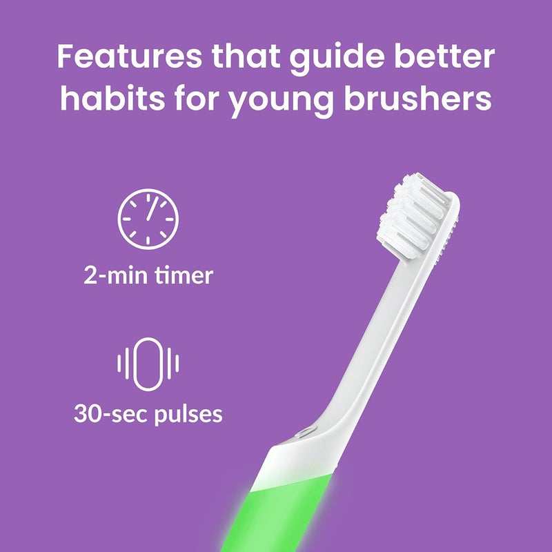 quip Sonic Toothbrush for Kids with Timer - Includes Extra Brush Head and Travel Cover Mount - Electric, Soft Bristle Refill Head, Rubber Handle, 3 Month Battery Life - Glow in The Dark, Green - Image 5